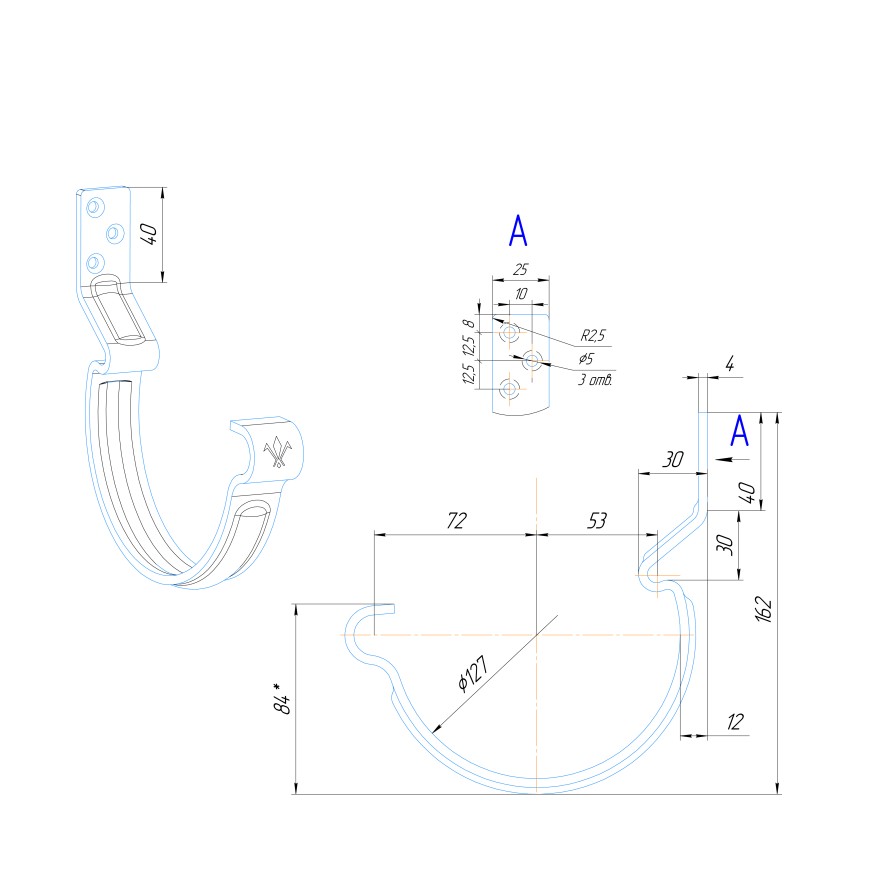 Крюк короткий усиленный модернизированный с комплектом крепления Aquasystem, PU MATT, RAL 8017 Коричневый 125/90 купить в Перми