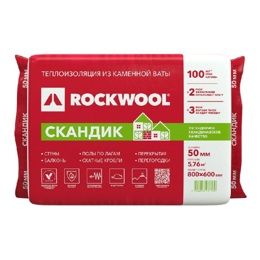 Утеплитель Лайт Баттс Скандик 50х600х800 Rockwool купить в Перми